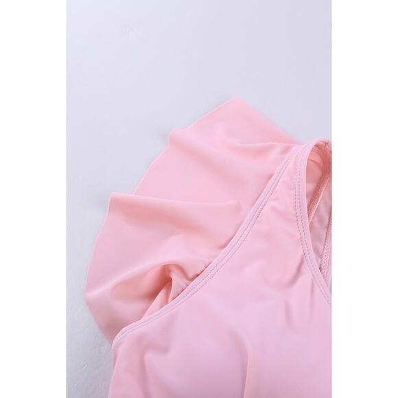 NWT Pink Ruffle Shoulder Top Floral Printed High Waist Bottom Bikini - Large - Picture 6 of 9